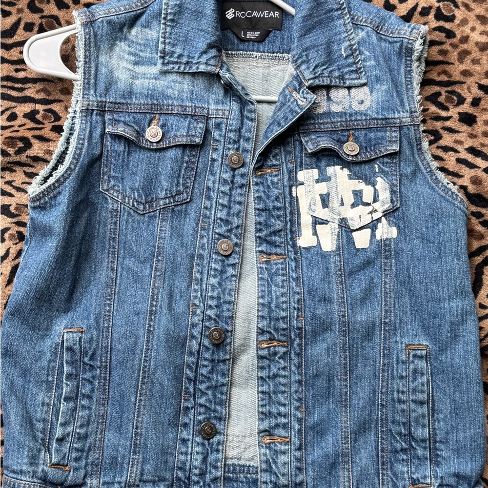 Rocawear Distressed Blue Denim Vest